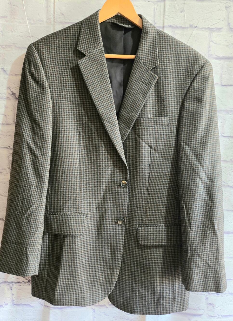 Jos A, Bank Dark Green Plaid Traveler's Collection Men's Blazer Size 46